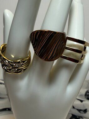 3 Size 10 Rings Gold Toned Copper Toned Faux Diamond CZ Textured